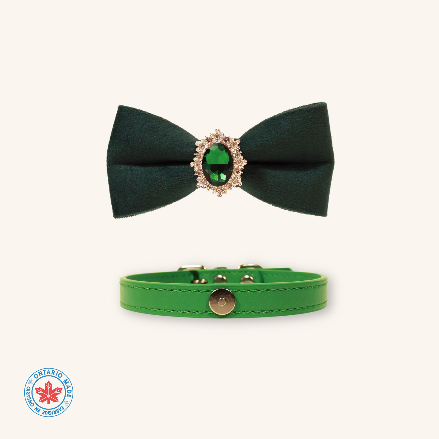 Modular Cat Collar with Green Velvet Bow and Zircon Shine