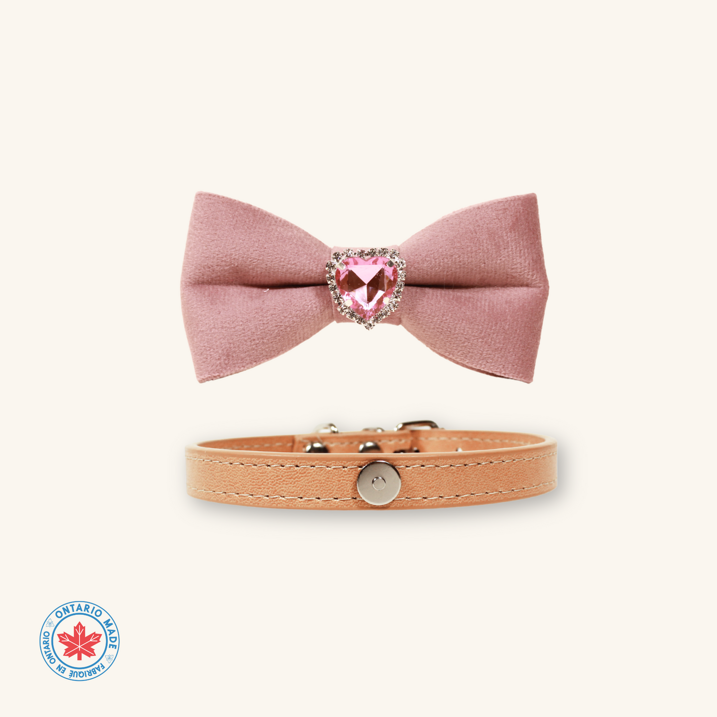 Modular Cat Collar with Light Pink Velvet Bow and Zircon Shine