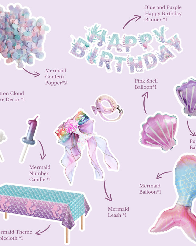 Mermaid Purple Fantasy - Cat and Dog Birthday Party Kit