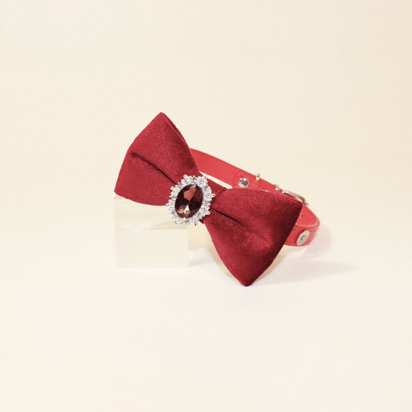 Modular Cat Collar with Red Velvet Bow and Zircon Shine