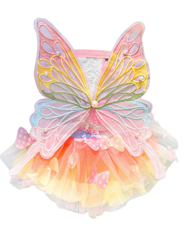 Rainbow Butterfly for Pets – Adjustable Tulle Skirt with Pearl Accents