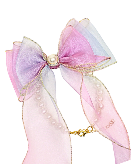 Mermaid's Dream Pearl & Gold Silk Ribbon Bow Collar