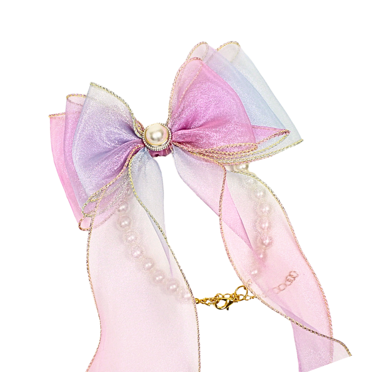 Mermaid's Dream Pearl & Gold Silk Ribbon Bow Collar