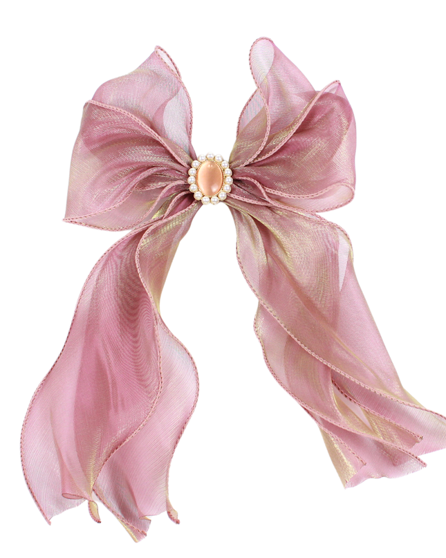 Luxurious Pearl and Rhinestone Silk Ribbon Bow Collar