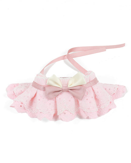 Coral Pink Embroidered Cotton Ruffle Lace Princess Collar