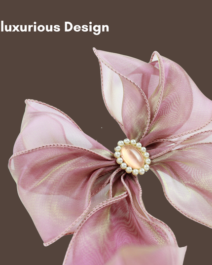 Luxurious Pearl and Rhinestone Silk Ribbon Bow Collar