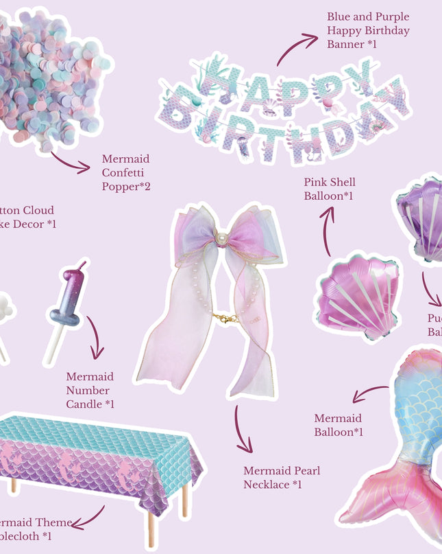 Mermaid Purple Fantasy - Cat and Dog Birthday Party Kit