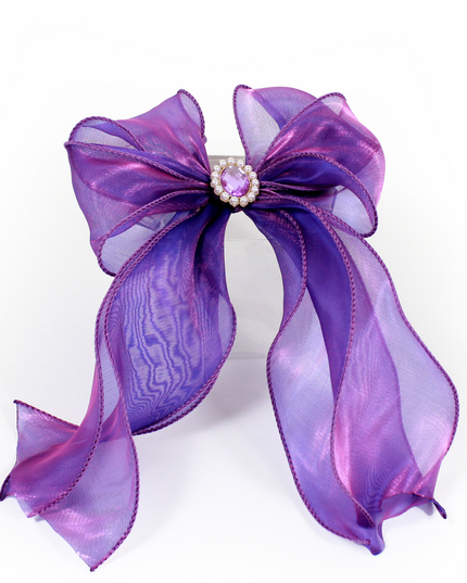 Luxurious Pearl and Rhinestone Silk Ribbon Bow Collar