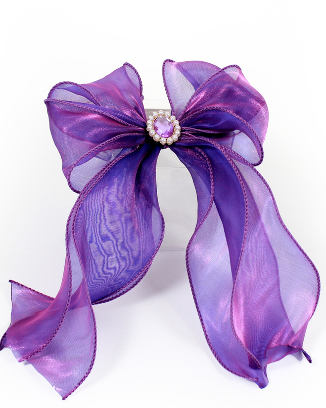 Luxurious Pearl and Rhinestone Silk Ribbon Bow Collar