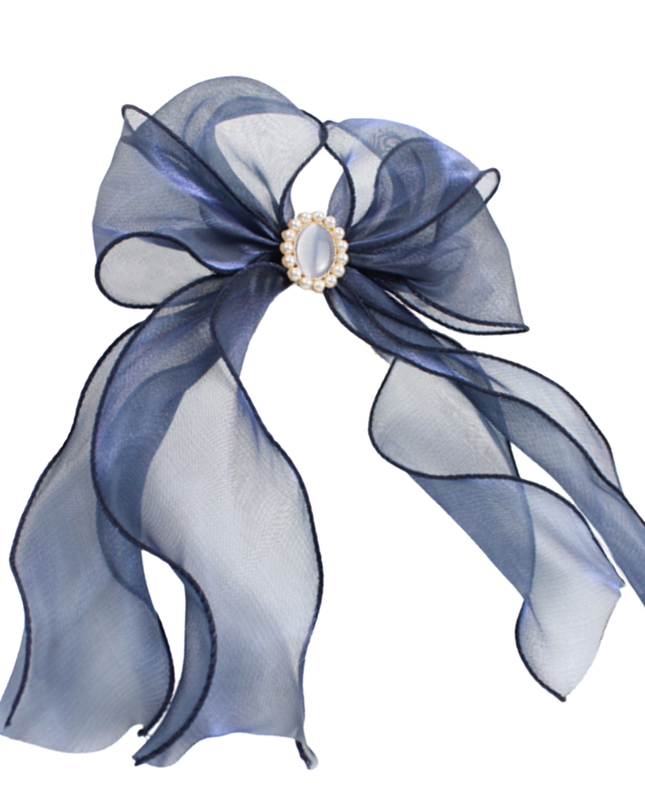 Luxurious Pearl and Rhinestone Silk Ribbon Bow Collar