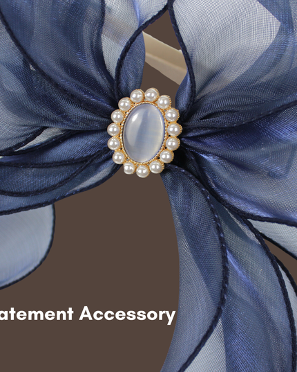 Luxurious Pearl and Rhinestone Silk Ribbon Bow Collar