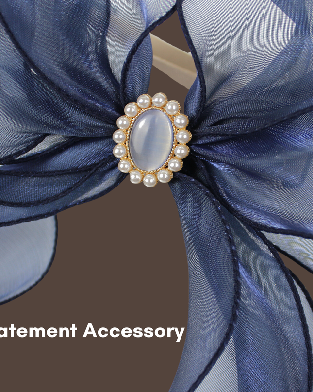 Luxurious Pearl and Rhinestone Silk Ribbon Bow Collar