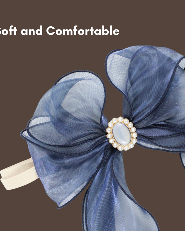 Luxurious Pearl and Rhinestone Silk Ribbon Bow Collar