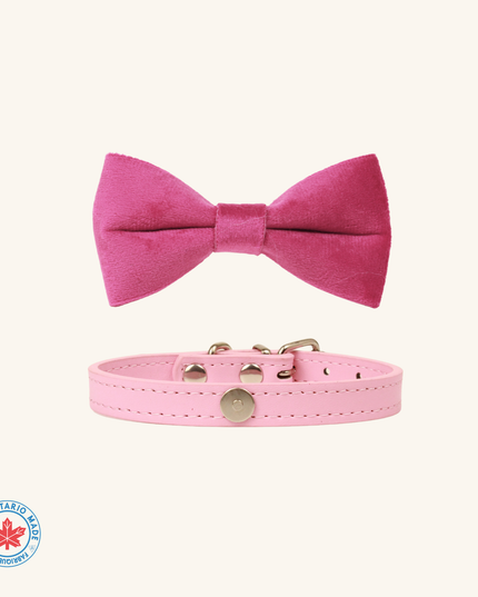 MoriCat Bright Pink Bowtie and Collar Set for Cats