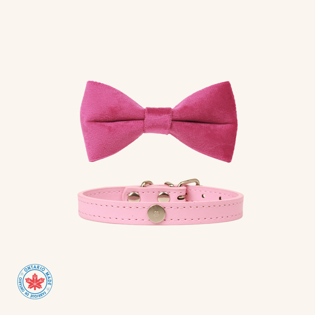 MoriCat Bright Pink Bowtie and Collar Set for Cats