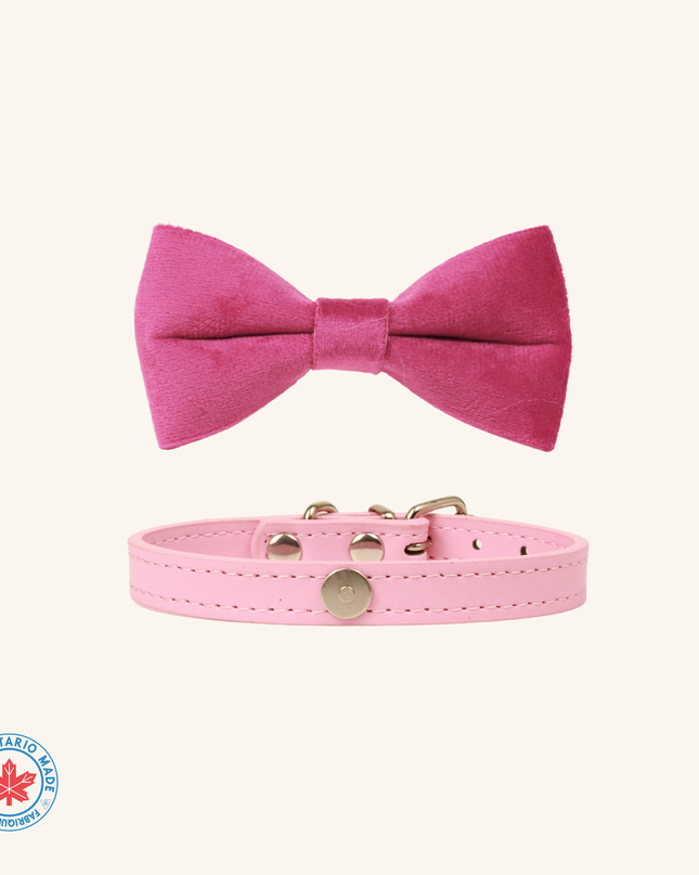 MoriCat Bright Pink Bowtie and Collar Set for Cats