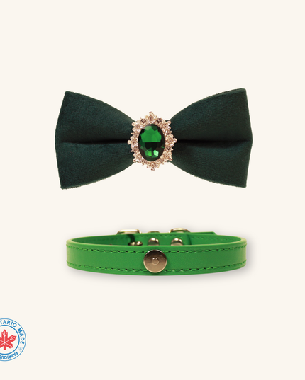 MoriCat Christmas Green Bowtie and Collar Set for Cats