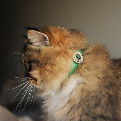 Green Luxury Cat Collar with Halo Gem Charms