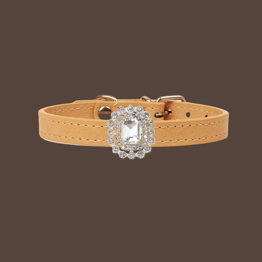 Beige Luxury Cat Collar with Halo Gem Charms