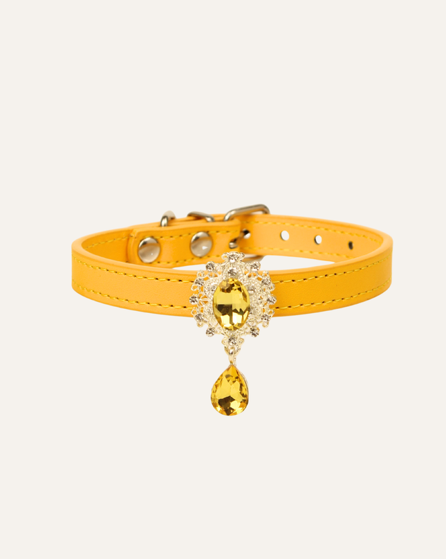 MoriCat Premium Gift Bundle Box with Teardrop Jewel in Citrine on Gold Collar with Golden Bowtie