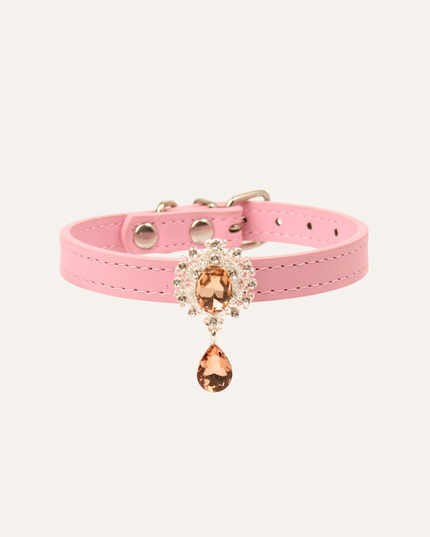 MoriCat Premium Gift Bundle Box with Teardrop Jewel in Rose on Pink Collar with Pink Bowtie