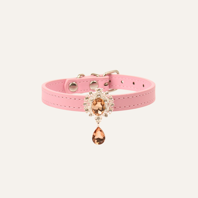MoriCat Premium Gift Bundle Box with Teardrop Jewel in Rose on Pink Collar with Pink Bowtie