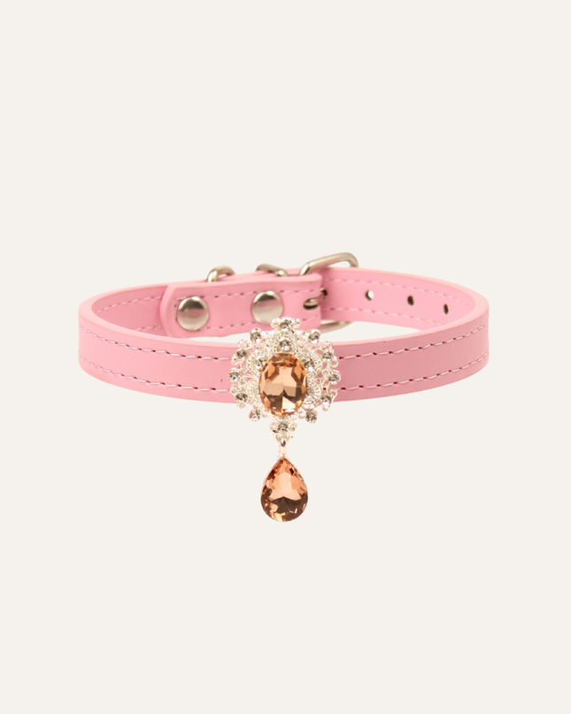 MoriCat Premium Gift Bundle Box with Teardrop Jewel in Rose on Pink Collar with Pink Bowtie