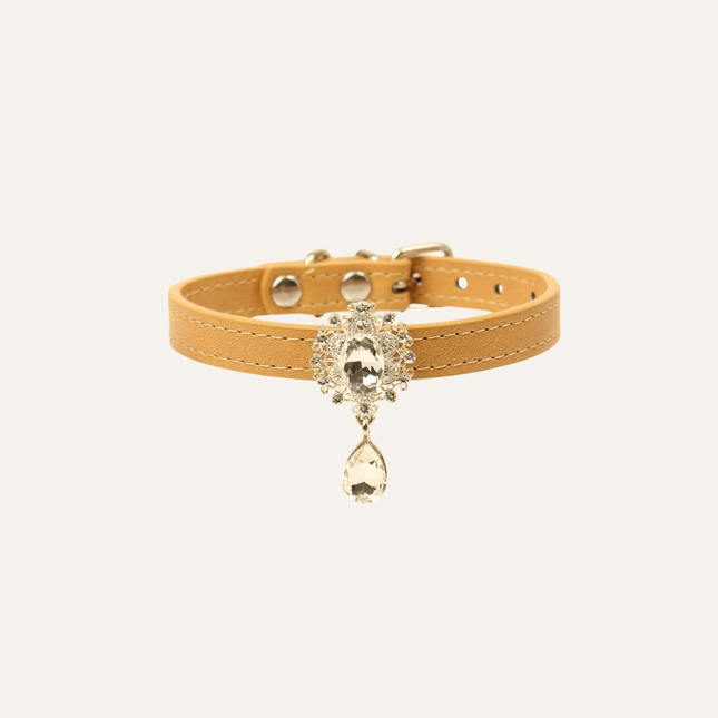 MoriCat Premium Gift Bundle Box with Teardrop Jewel in Crystal on Beige Collar with Golden Bowtie