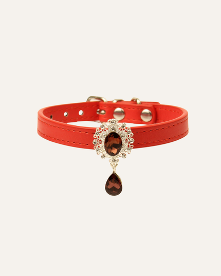 MoriCat Premium Gift Bundle Box with Teardrop Jewel in Ruby on Red Collar with Red Bowtie