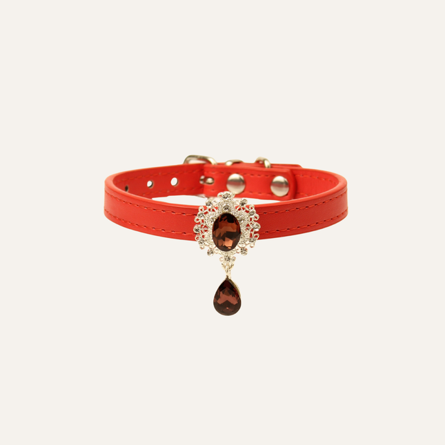 MoriCat Premium Gift Bundle Box with Teardrop Jewel in Ruby on Red Collar with Red Bowtie