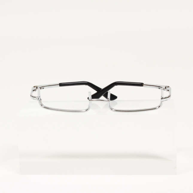 MoriCat Half Frame Metal Glasses in Silver with No Lens