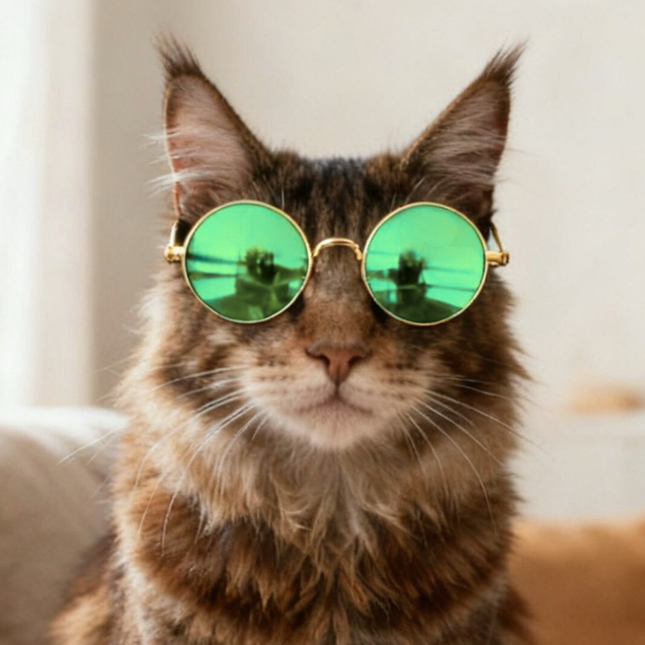 MoriCat Metal Sunglasses with Reflective Green Lens
