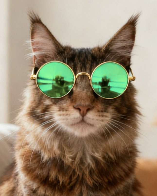 MoriCat Metal Sunglasses with Reflective Green Lens