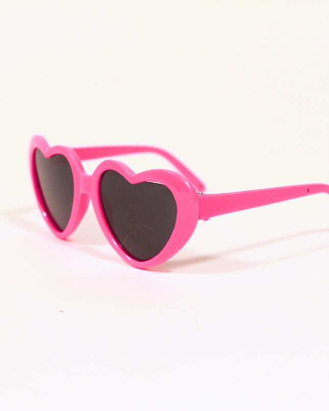 MoriCat Hot Pink Heart Shaped Plastic Sunglasses with Black Lens