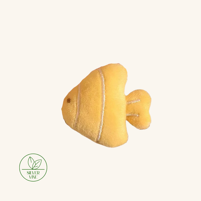 A small golden fish with stitched stripes, hand-filled with 2 g of air-dried