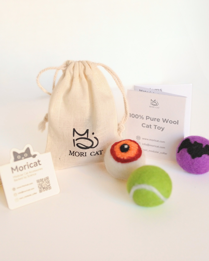 Cat toys with a drawstring bag labeled 'Mori Cat' on a light background