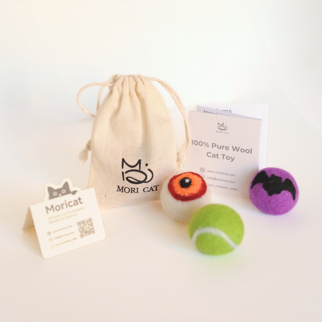 Cat toys with a drawstring bag labeled 'Mori Cat' on a light background